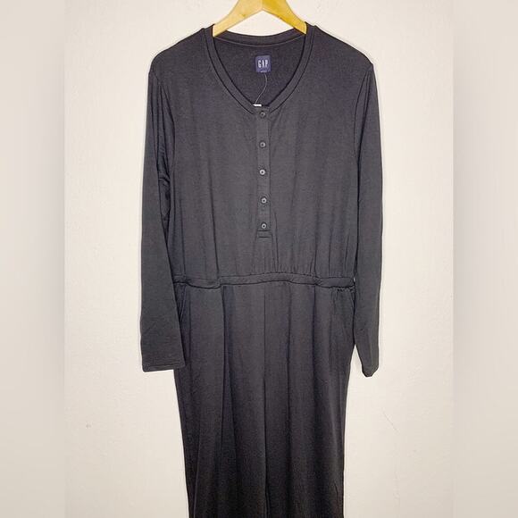 NWT GAP True Black Long Sleeve Henley Sweatshirt Jumpsuit Size XL Tall - Picture 3 of 8